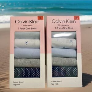 Lot of 2 Calvin Klein Girls Bikini Underwear 7‑Pack Cotton Stretch NWT (14 Pairs